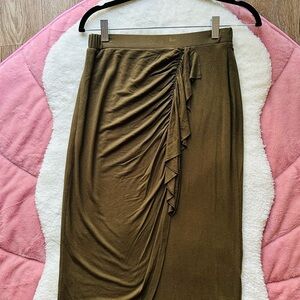 Elegant Olive Green Ruched Skirt